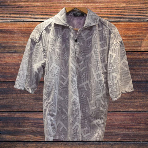 Mens vintage geomatric pattern short sleeve button up shirt