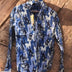 Mens long sleeve slim fit printed casual shirt- blue camo plaid fusion