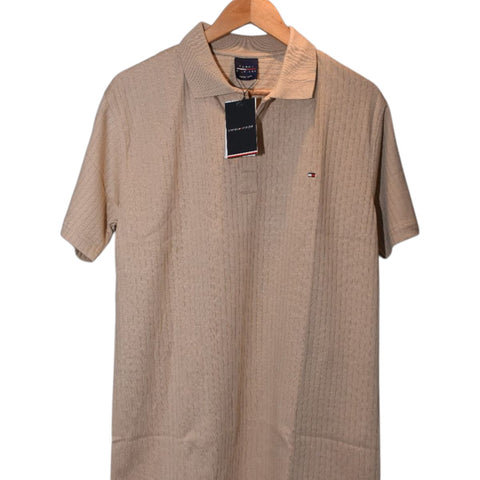 Tommy hilfiger Mens Beige  Textured Cotton Polo shirt