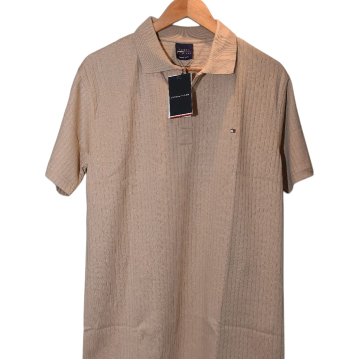 Tommy hilfiger Mens Beige  Textured Cotton Polo shirt