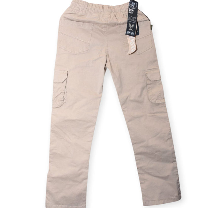 Mens Beige Cargo Jogger Pants With Drawstring Waist