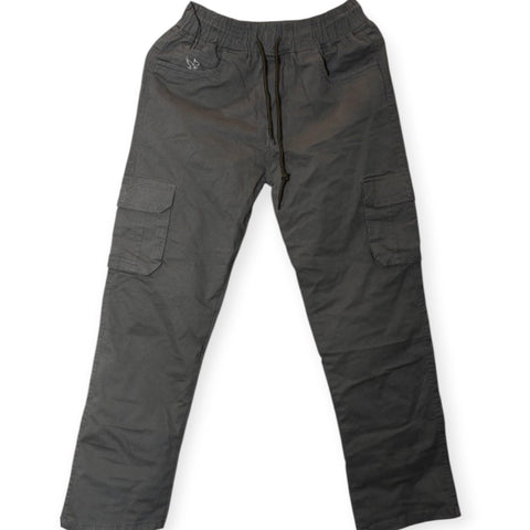 Mens beige cargo jogger pants with drawstring waist