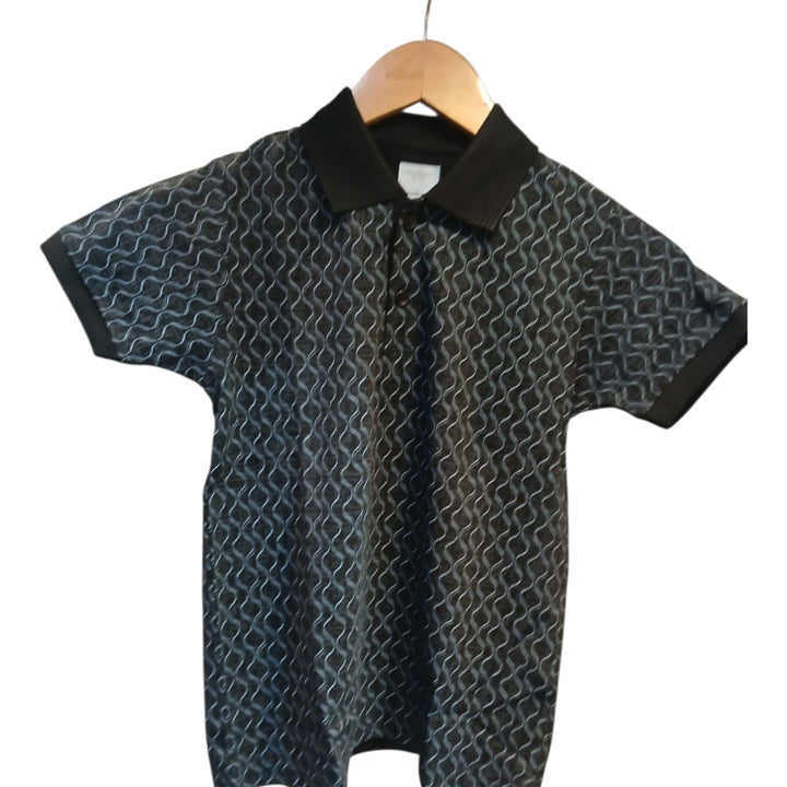 bOYS bLACK zIGzAG pATTERN  POLO tSHIRT