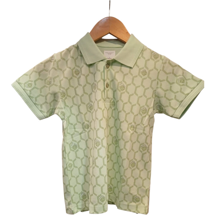 Boys light Green Geometric Print polo t-shirt