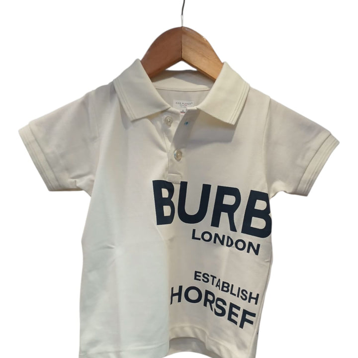 Boys White Polo t-shirt with Burb London PRInT