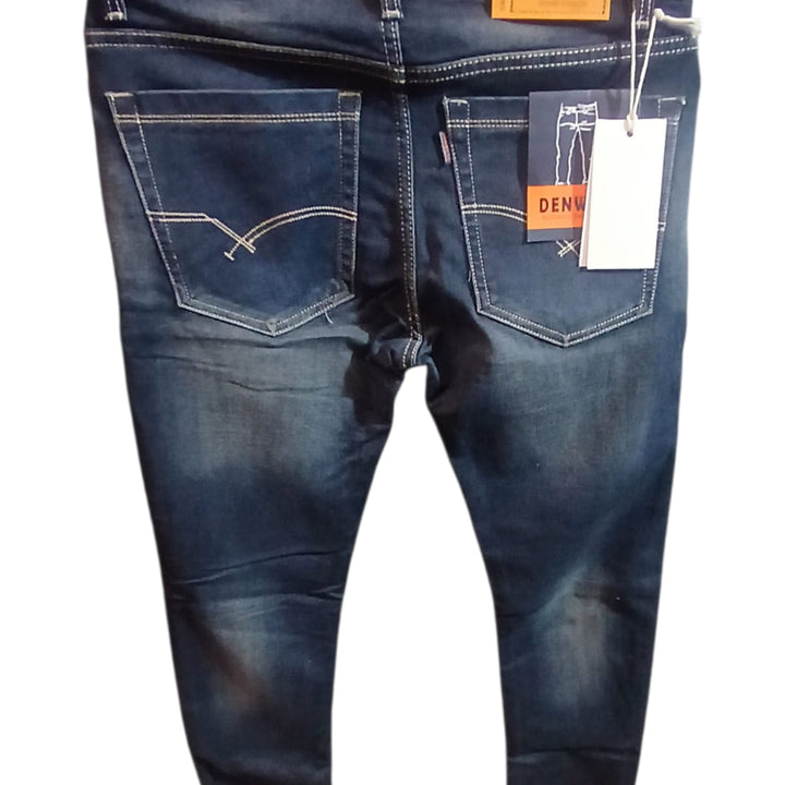 Mens Slim Fit Dark Wash Stretch Denim Jeans -Den W Embroidered pocket