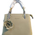 Elegant Faux Leather HandBag With Floral Charm -Light Olive Green