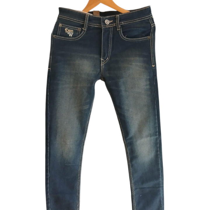Mens Slim Fit Distressed Denim Jeans -Den W Logo Detail