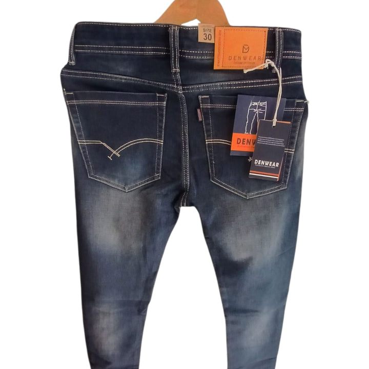 Mens Slim Fit Distressed Denim Jeans -Den W Logo Detail
