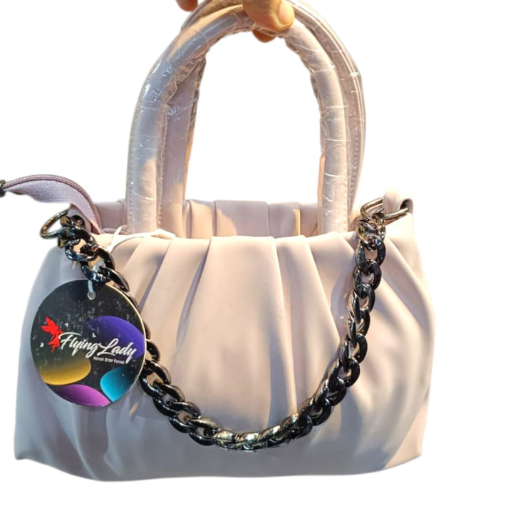Elegant Pleated handbagwith Chain strap-softgrey