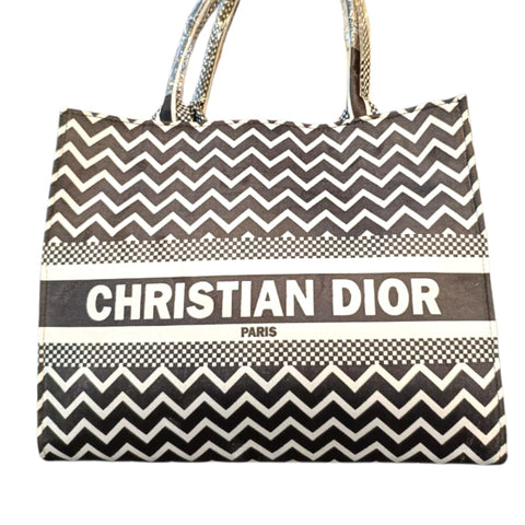 ChristianDior Chevron Book Tote Bag-Black&White