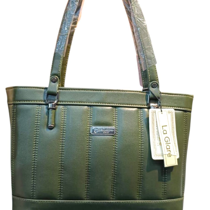 LA Glare Olive Green Faux Leather Shoulder ToteBag For Women