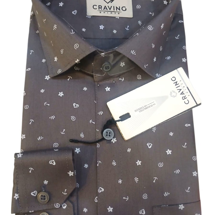 Craving Mens Slim Fit Printed Casual Shirt -Dark Brown