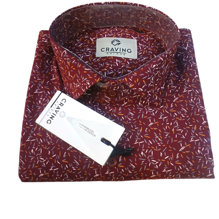 Craving Maroon Abstract print Slim Fit Cotton Shirt For Men