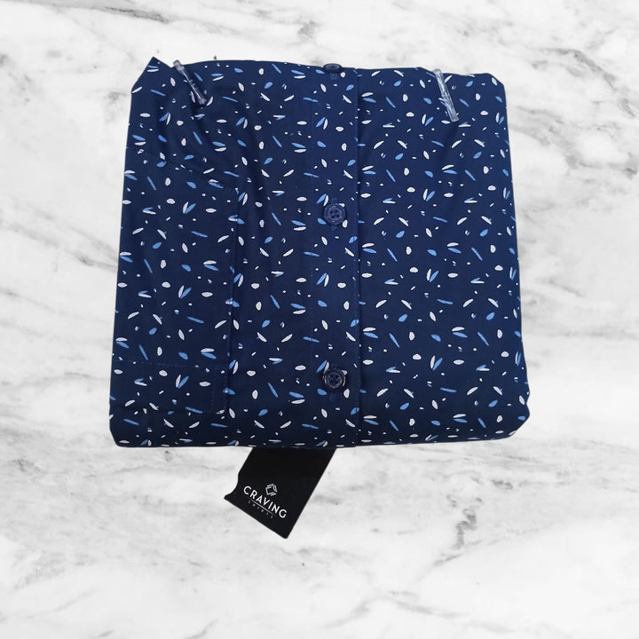 Craving Mens Navy Blue Printed Cotton Shirt
