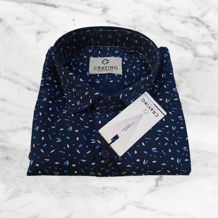 Craving Mens Navy Blue Printed Cotton Shirt