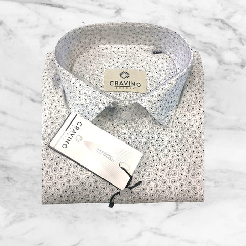 Mens Slim Fit printed Formal Shirt White&Black geometric Pattern By Craving Shirt Xl