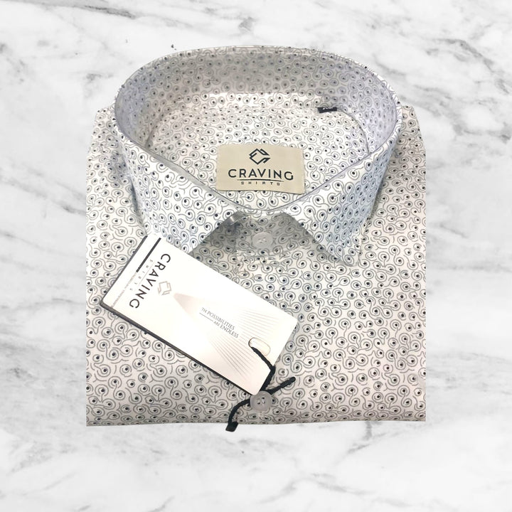 Mens Slim Fit printed Formal Shirt White&Black geometric Pattern By Craving Shirt Xl
