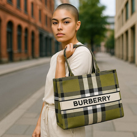 BurBerry Inspired Olive Green -Checkered Tote Bag
