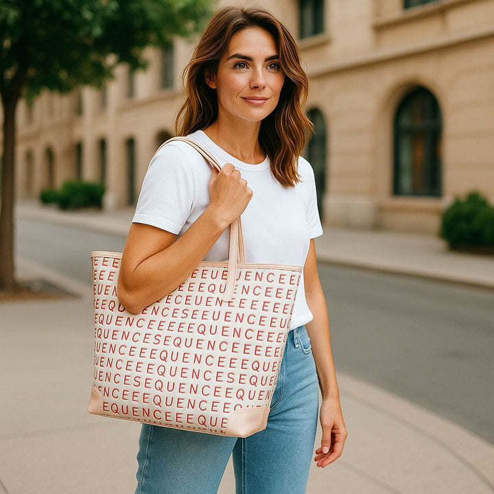 Blush Pink Monogram Tote Bag Sequence Pattern Design