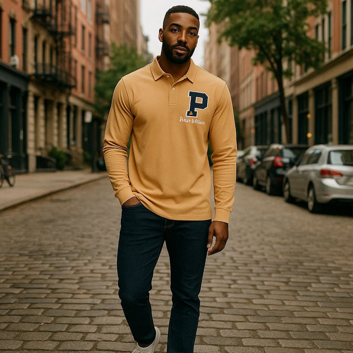 Polo Ralph Lauren Beige Long Sleeve Polo Shirt With Embroidered Logo