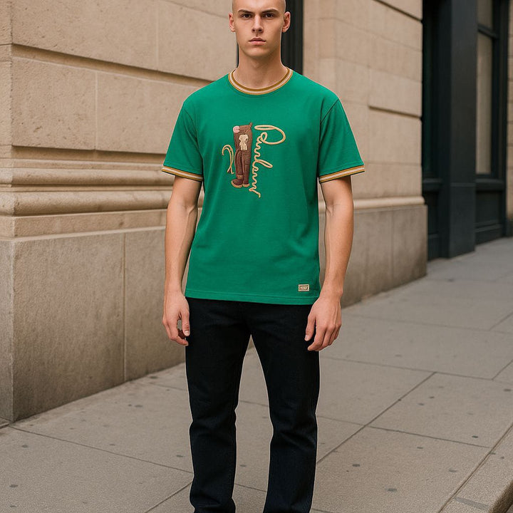 Mens Retro Green Graphic T-shirt Wioth Contrast Trim  SizeM