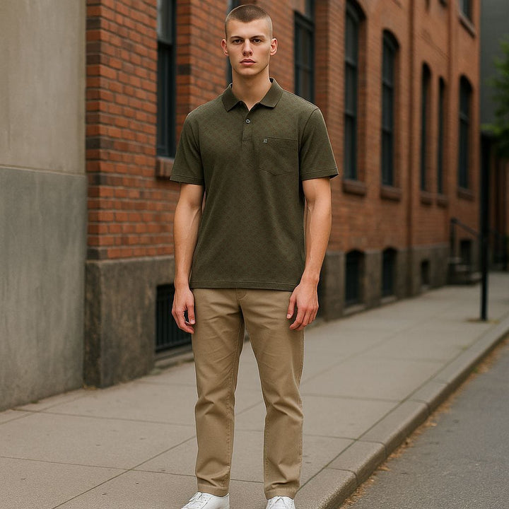 Mens olive green Printed Polo Tshirt With Chest pocket