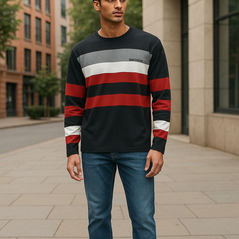 Mens Casual Multicolor Striped Crew Neck T-shirt sizeXl