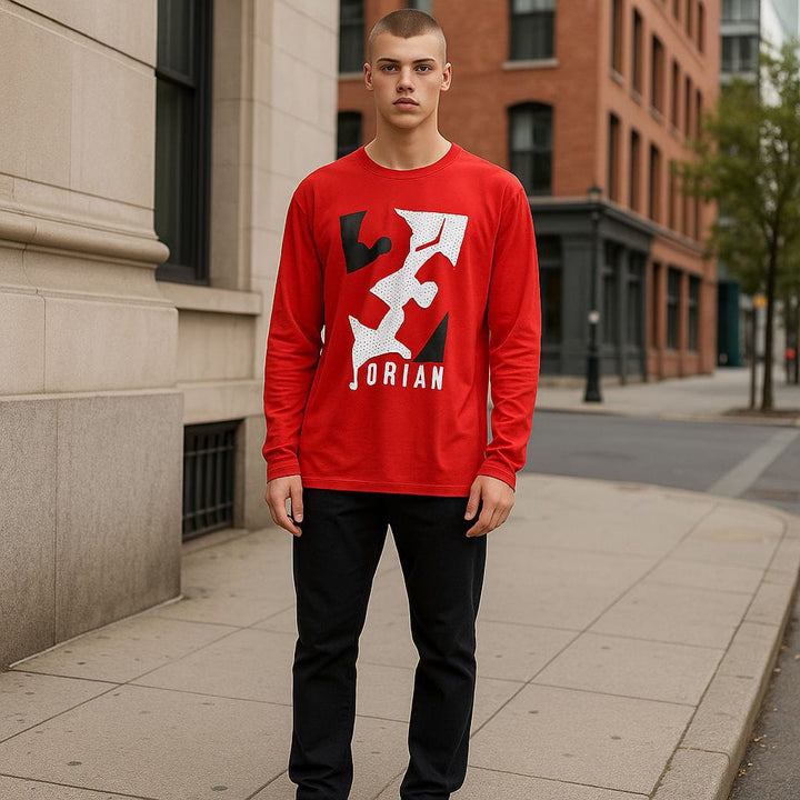 Mens Red Graphic Long Sleeve T-shirt Bold Abstract jordan Print SizeXl