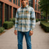 Tommy Hilfiger Mens Casual Checked Shirt-Olive Green& WhitePlain