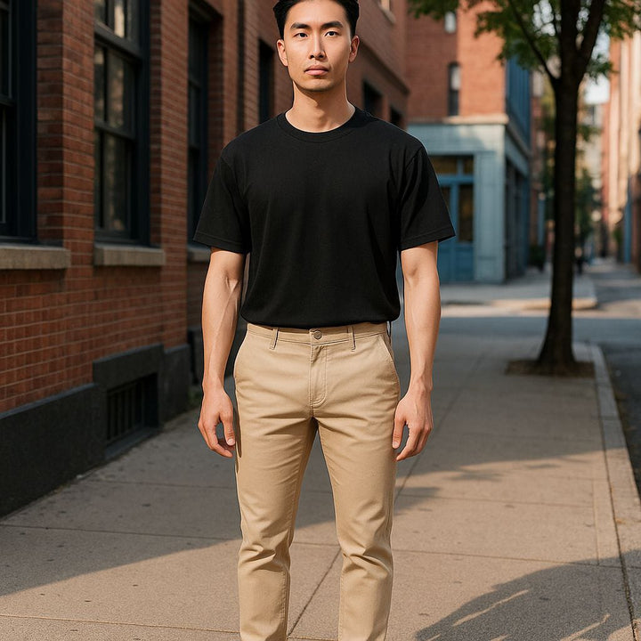 Mens Slim Fit Stretch Cotton Chinos-Khaki