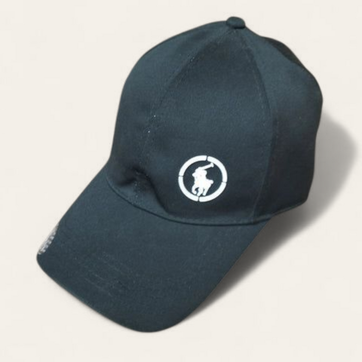 MENS CLASSIC BLACK BLACK POLO- INSPIRED BASEBALL CAP-EMBROIDERED RIDER LOGO
