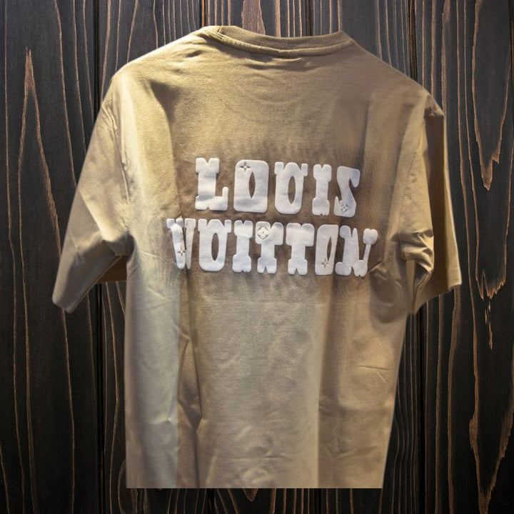 louis vuitton embroidered logo beige t-shirt
