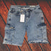 Mens blue denim cargo shorts-casual mid-length with utility pockets