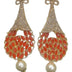 Elegant gold tone Red stone and pearl drop Earrings