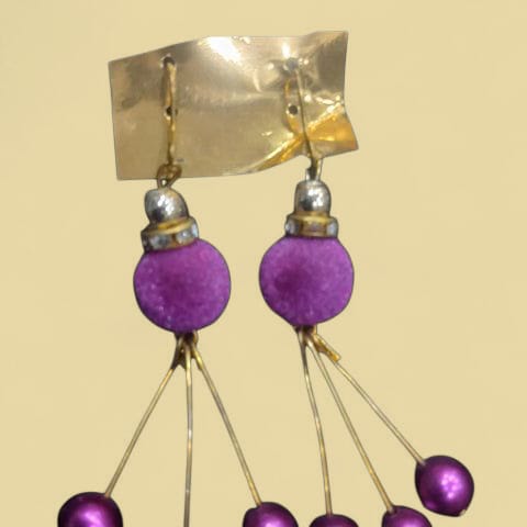 Elegant purple dangle Earrings with velvet beads and metallic Accents