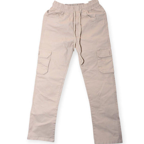 Mens Beige Cargo Jogger Pants With Drawstring Waist