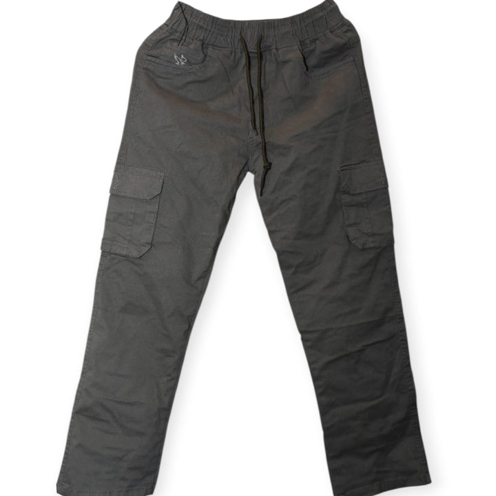 Mens beige cargo jogger pants with drawstring waist