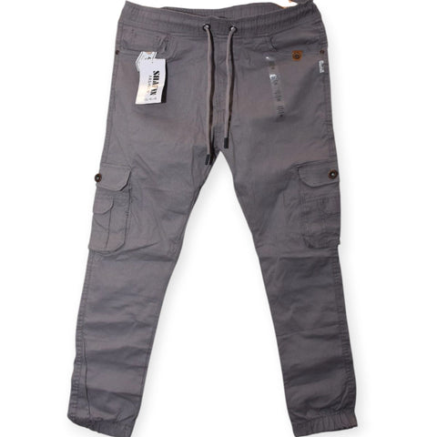 Mens Charcoal gray cargo jogger Pants with drawstring waist