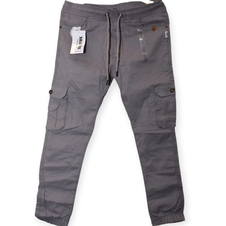 Mens Charcoal gray cargo jogger Pants with drawstring waist