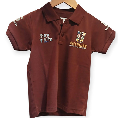 Kids Maroon American Style POlo T-shirt