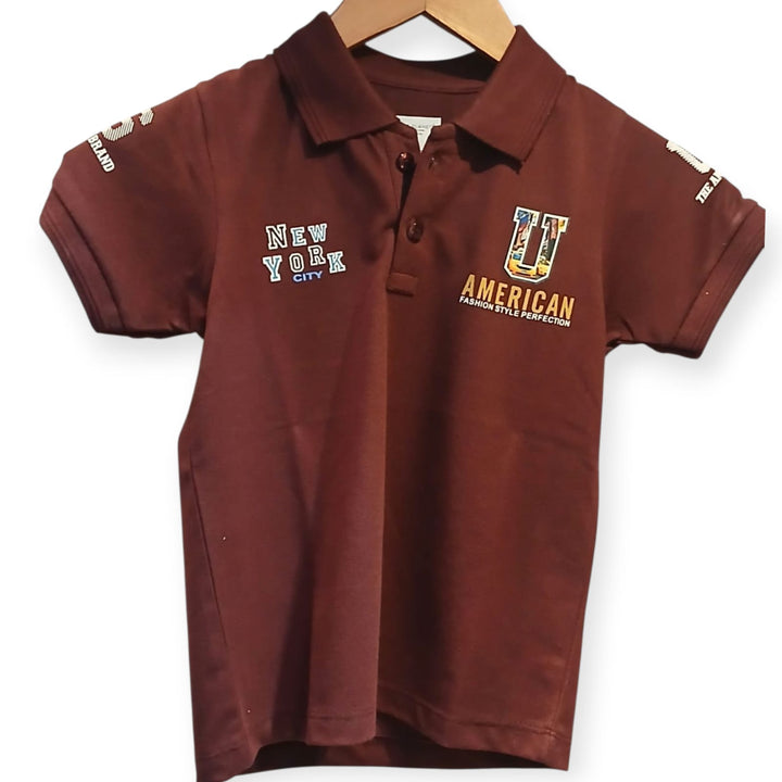 Kids Maroon American Style POlo T-shirt