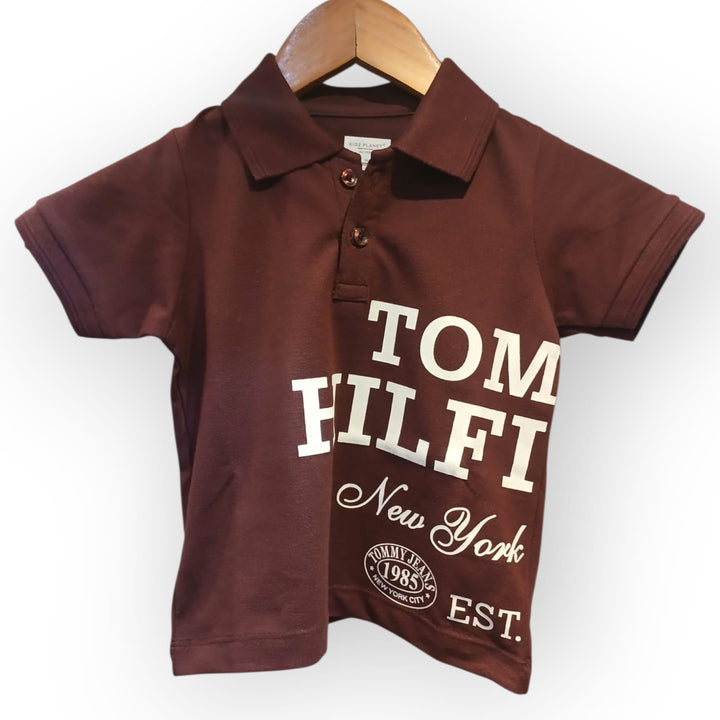 Boys Maroon Tom HIlFi graphic polo T-Shirt