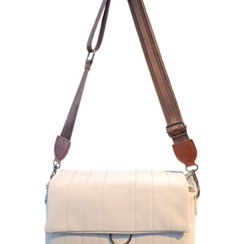 Stylish Cream Quilted Sling Bag With AdJUSTABLE Strap