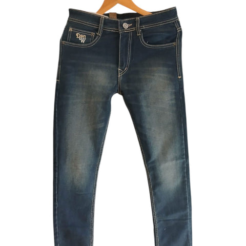 Mens Slim Fit Distressed Denim Jeans -Den W Logo Detail