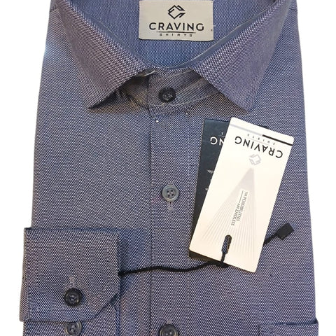 Craving Mens Formal Navy Blue Textured Shirt
