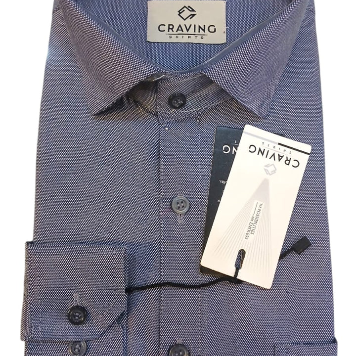 Craving Mens Formal Navy Blue Textured Shirt