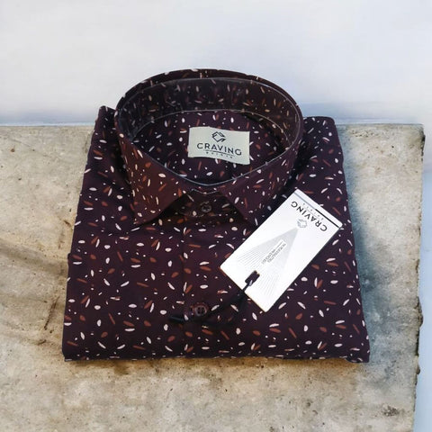 Craving Maroon Printed Slim Fit Casual Shirt For Men