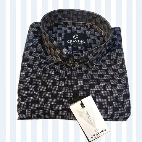 Craving Shirts Mens Black Geometric Printed Cotton Shirt