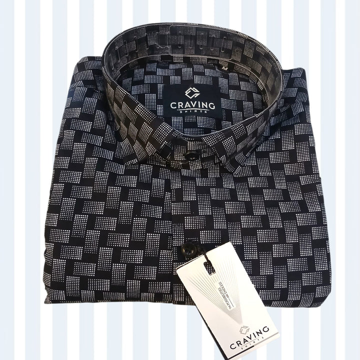 Craving Shirts Mens Black Geometric Printed Cotton Shirt